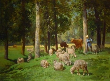 Landscape with Sheep animalier Charles Emile Jacque Oil Paintings